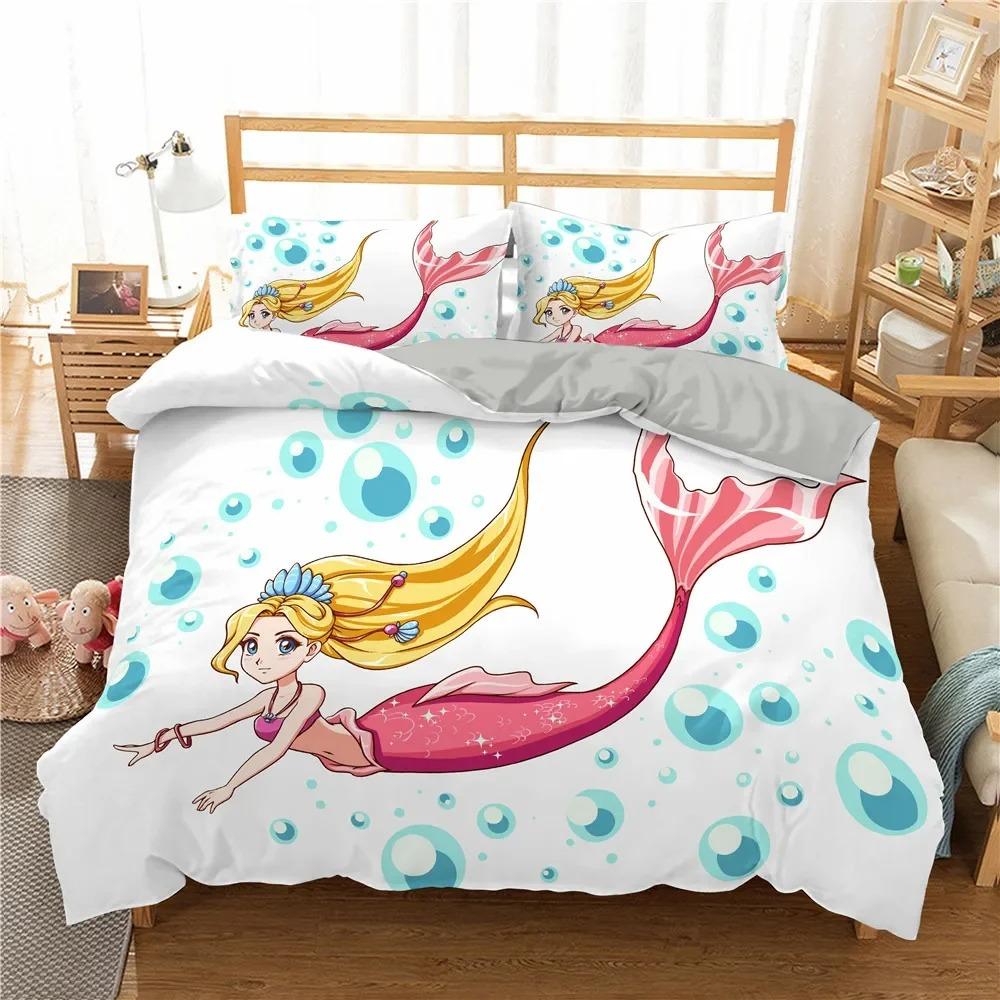 Set Biancheria da Letto Culla Copripiumino per Bambino Bambini Blu Cartone Animato Sirena Edredones Niños Ragazze Principessa Poliestere Copripiumino