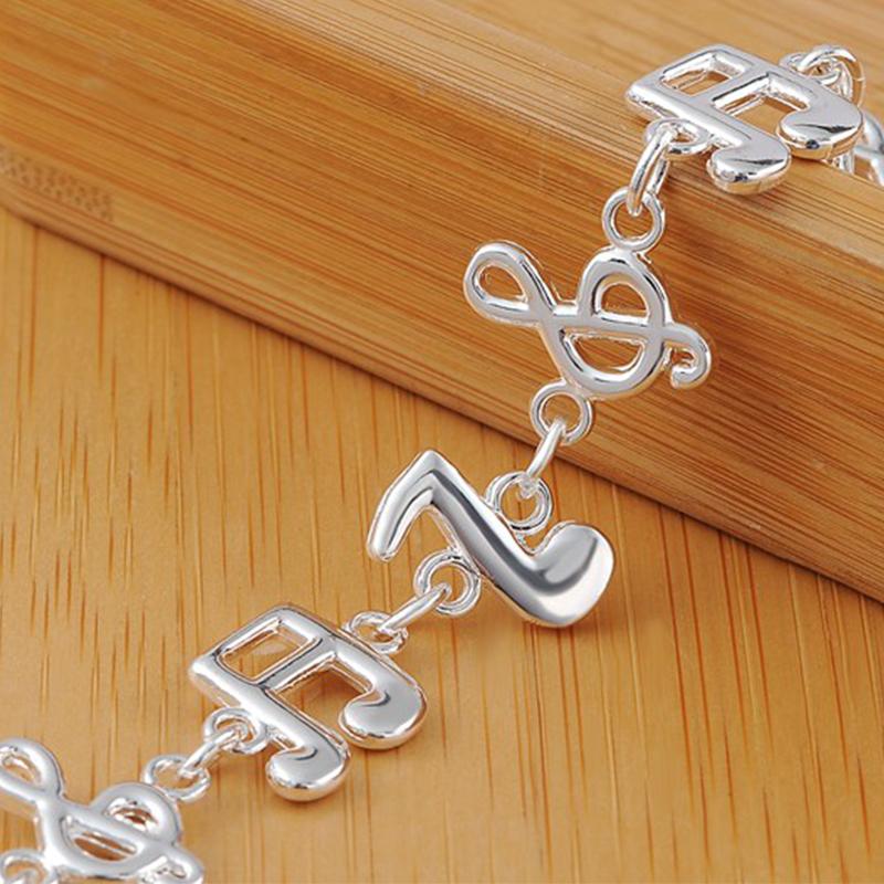 925 Sterling Silver Note Pendant Chain Bracelet Fashionable Charm Jewelry