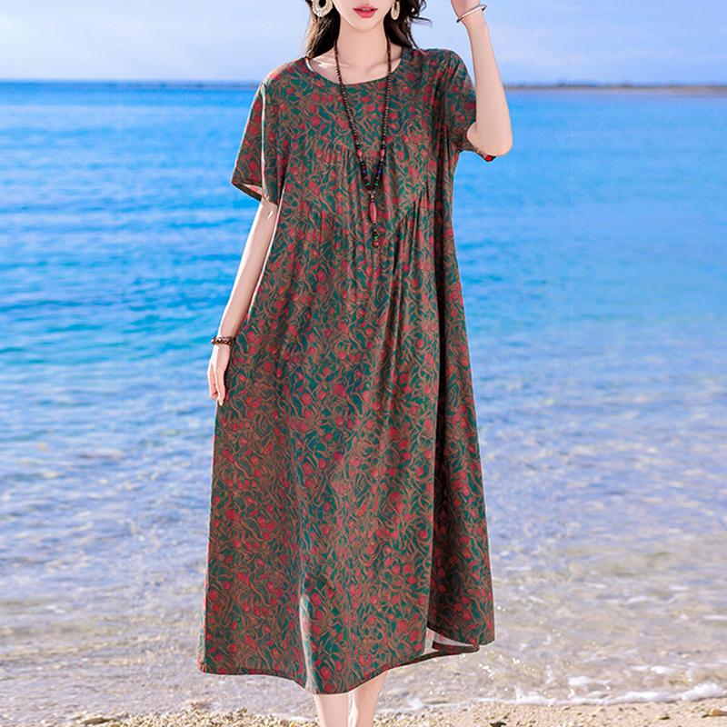 Plus Size Elegant Women's Summer Dress Vintage Clothes Short Sleeve Loose Long Dresses