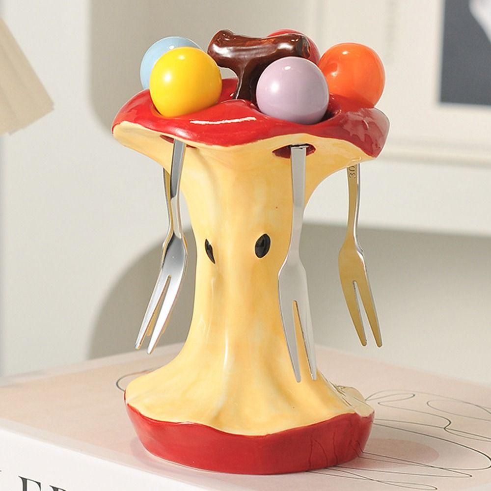 Portable Dessert Fork with Holder Creative Fruit Fork with Storage Jar  Household