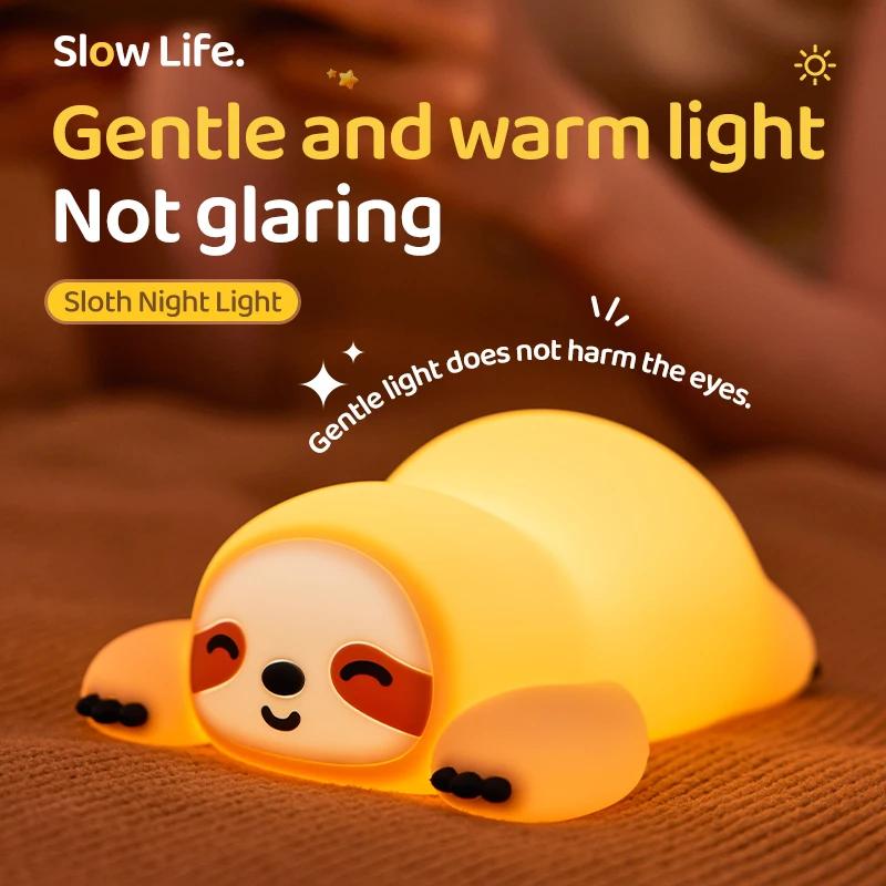 Silikon Weiches Faultier Nachtlicht USB Wiederaufladbar Touch Control Dimmbar Nachttischlampe für Kinderzimmer Kinder Babys Geschenk Dekor