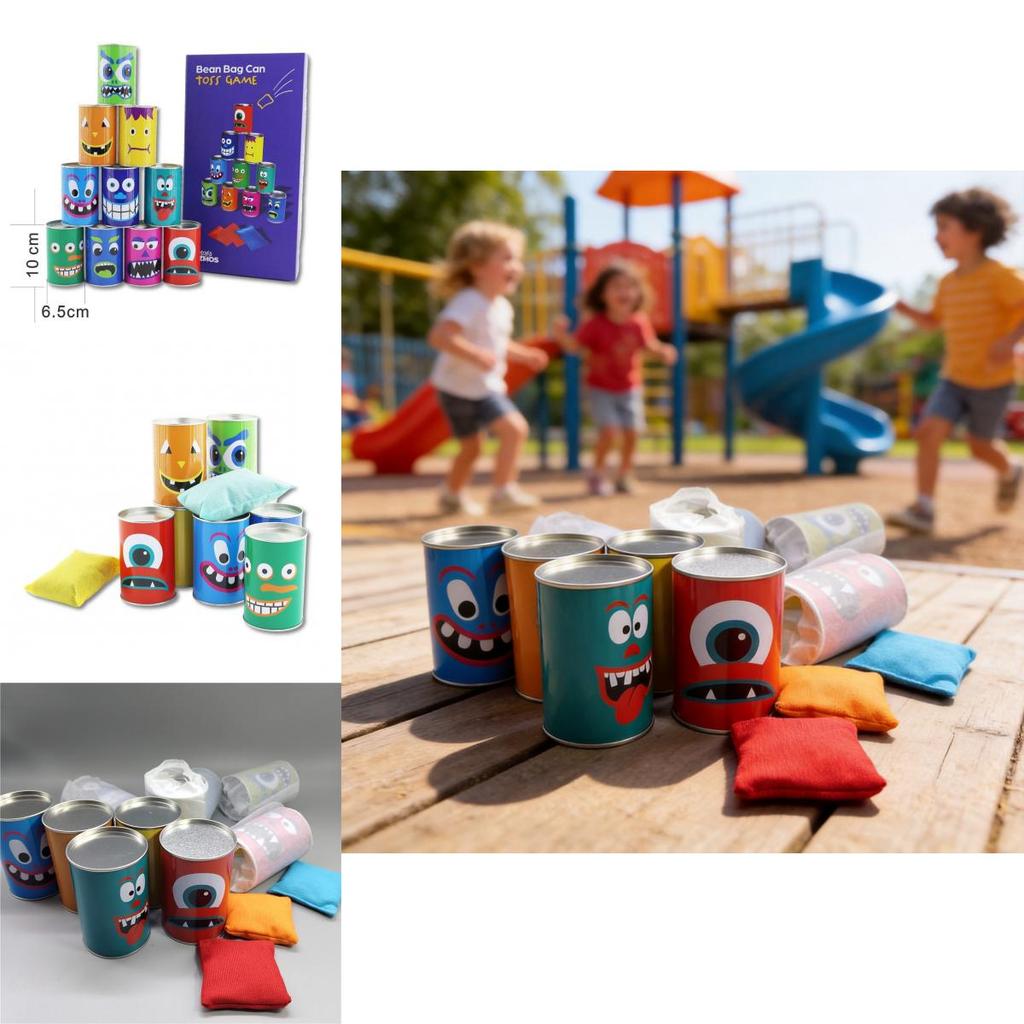 Iron Kids Bean Bag Toss Game Set With 10 Cans And 3 Sandbags For Parent Child Play