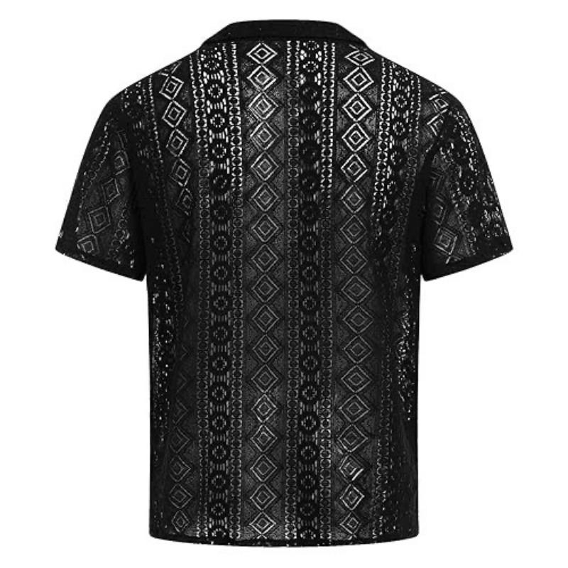 Summer Fashion New Men's Lace Short Sleeve Shirt Casual Hollow versatile Top