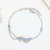 PANPOKI New 925 Silver Blue Feather Lucky Symbol Bracelet Chain Link Women Bracelet Jewelry Party Trendy Gifts