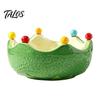 Fruit Plate with Fruit Fork, Ceramic Fruit Bowl, Orange Decorative Snack Serving Dish, for Kitchen Counter And Dining Table