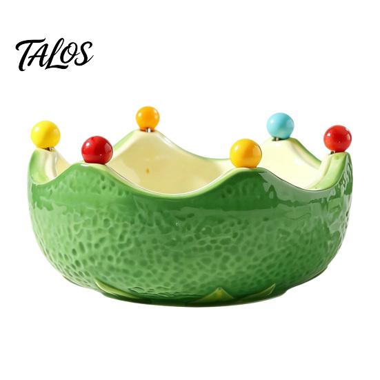 Fruit Plate with Fruit Fork, Ceramic Fruit Bowl, Orange Decorative Snack Serving Dish, for Kitchen Counter And Dining Table