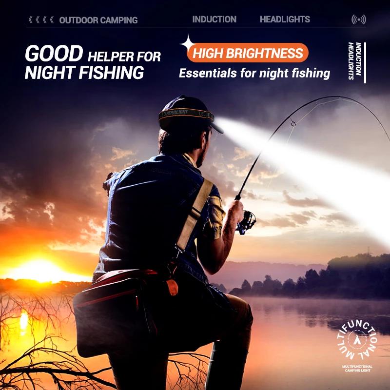 Mini Wiederaufladbare Leistungsstarke Sensor Scheinwerfer Angeln Camping USB Kopf Taschenlampe COB LED Kopf Licht Taschenlampe Scheinwerfer Front Laterne
