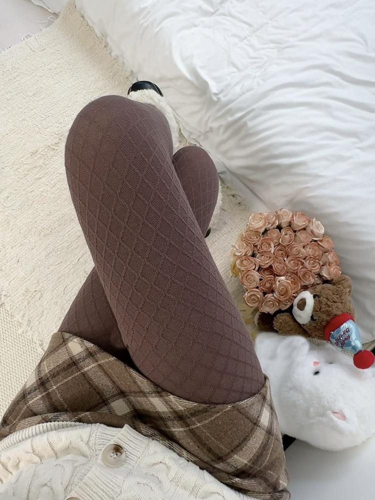 Y2K Style Grid Tights Women High Waist Elastic Slim Warm Pantyhose 2026 Spring Streetwear Tights Stocking