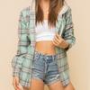 Autumn Winter New Women's Fashion Casual Plaid Colorblock Hooded Shirt Jacket
