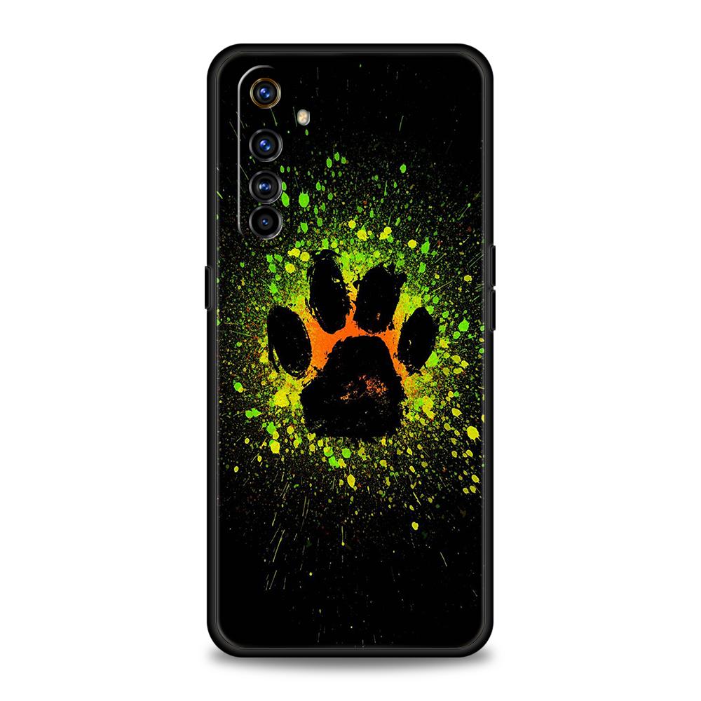 Dog Footprint Paw Cute Phone Case for Realme 8 9 Pro Plus 8i 9i 6 7 GT2 C21 C25 C3 C11 11 Pro 5G Plus Shockproof Silicone Shell
