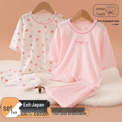 Conjunto de Pijama de Verão 100% Algodão para Meninas: Não Fluorescente, Manga 3/4 com Calça, Classe A