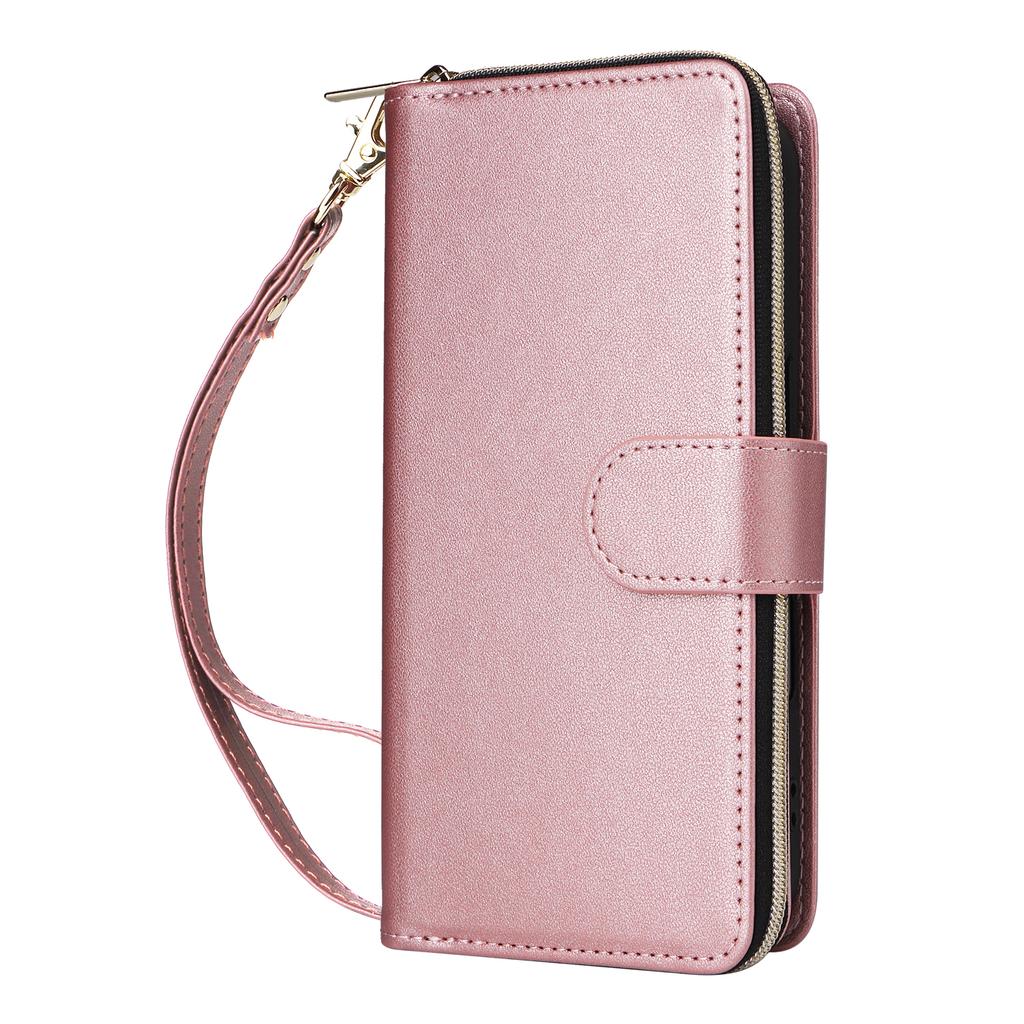 For iPhone 17 Case 9 Card Slots Zipper Pocket PU Leather Cover with Wrist Strap