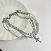 French multi-layer stacked pearl cross necklace with diamonds heavy industry choker necklace female sweet cool babes collarbone chain