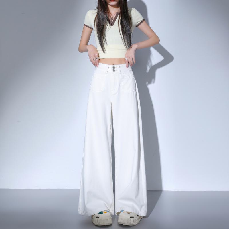 

Women s 2025 Spring High-Waisted Wide-Leg Jeans, Straight Loose Fit, Slimming, Floor-Length Design. X-Large