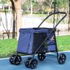 Dog Pram Dog Stroller 4 Wheels Pet Pushchair with Rolling Door, Cushion, Safety Leashes, for Small and Medium Breeds, Dark Blue
