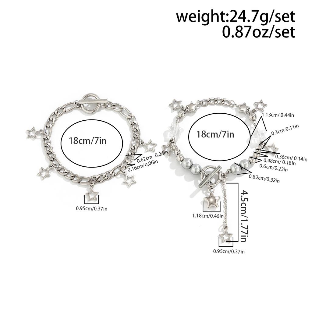 Salircon 2Pcs Trend Y2K Hollow Star Pendant Bracelet Irregular Ball Bead Chain Bracelet Women's Party Hip Hop Jewelry Gif