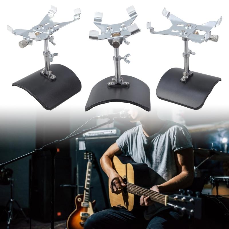 Contemporary Metal Guitar Support Silver Clamping Device Black Textured Base Perfect for Optimal Instrument Stability