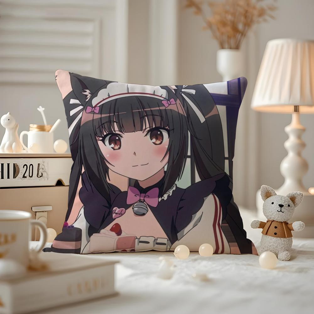 Cat Girl Cute NNekoparaS Cushion Cover Antidustmite Pillowcase Invisible zipper silky short plush Sofa cushion cover