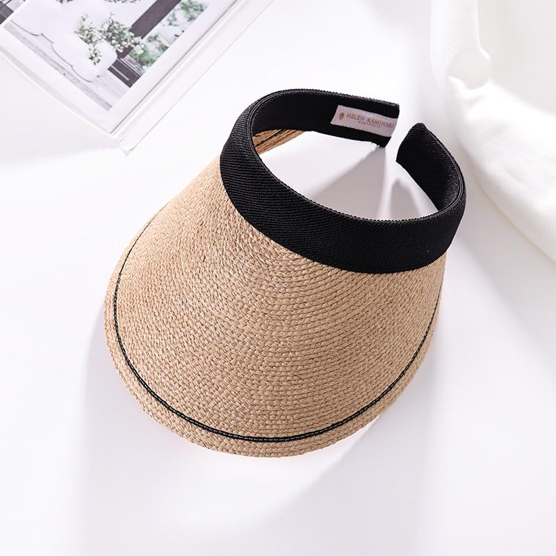 Raffia Straw Visor Hat for Women Wide Brim Summer Sun Hat with Adjustable Headband UV Protection Beach Cap Open Top Sun Visor