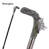 Silver Harts Varghuvud Trärot Gåkäpp Mode Dekorativ Stålstav Gentleman Elegant Cosplay Käpp Knopp Biskopsstav 93cm