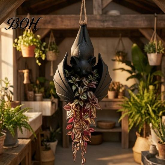 Support de Plante Paysager Distinctif Pot Suspendu en Forme de Chauve-souris, Pot Gothique pour Intérieur Extérieur Jardin Ambiance Mystérieuse Décoration Murale d'Exposition, Unique