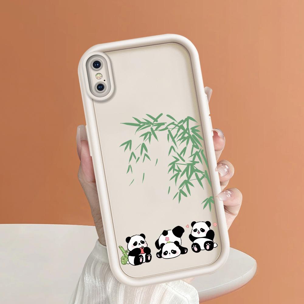 Cute Panda Bamboo Phone Casing for Realme OPPO Reno VIVO Infinix Tecno Oneplus Full Cover Camera Shockproof Protection Rubber Case Cover
