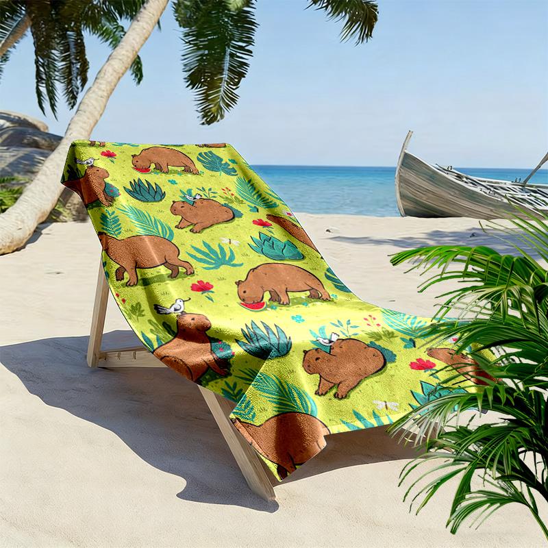 Capybara Print Beach Towel, Large Soft Quick Dry Towel for Beach Camping Swimming