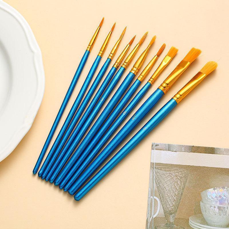 10Pcs/Set Facial Painting Brush Watercolor Brush Set Colored Nylon Brush Nail Painting Brush Professional Nail Painting Brush