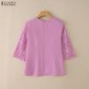 ZANZEA Women Casual Lace Crochet Splice 3/4 Sleeve Loose Blouse