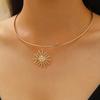 Retro Geometric Pleated Choker & Earring Set with Metal Flower Necklace