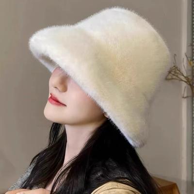 Koreanischer Stil Verdickt für Wärme Fischerhut Damenmode Einfarbig Großer Kopfumfang Ohrenschutz Winddicht Warmhalten Eimerhut