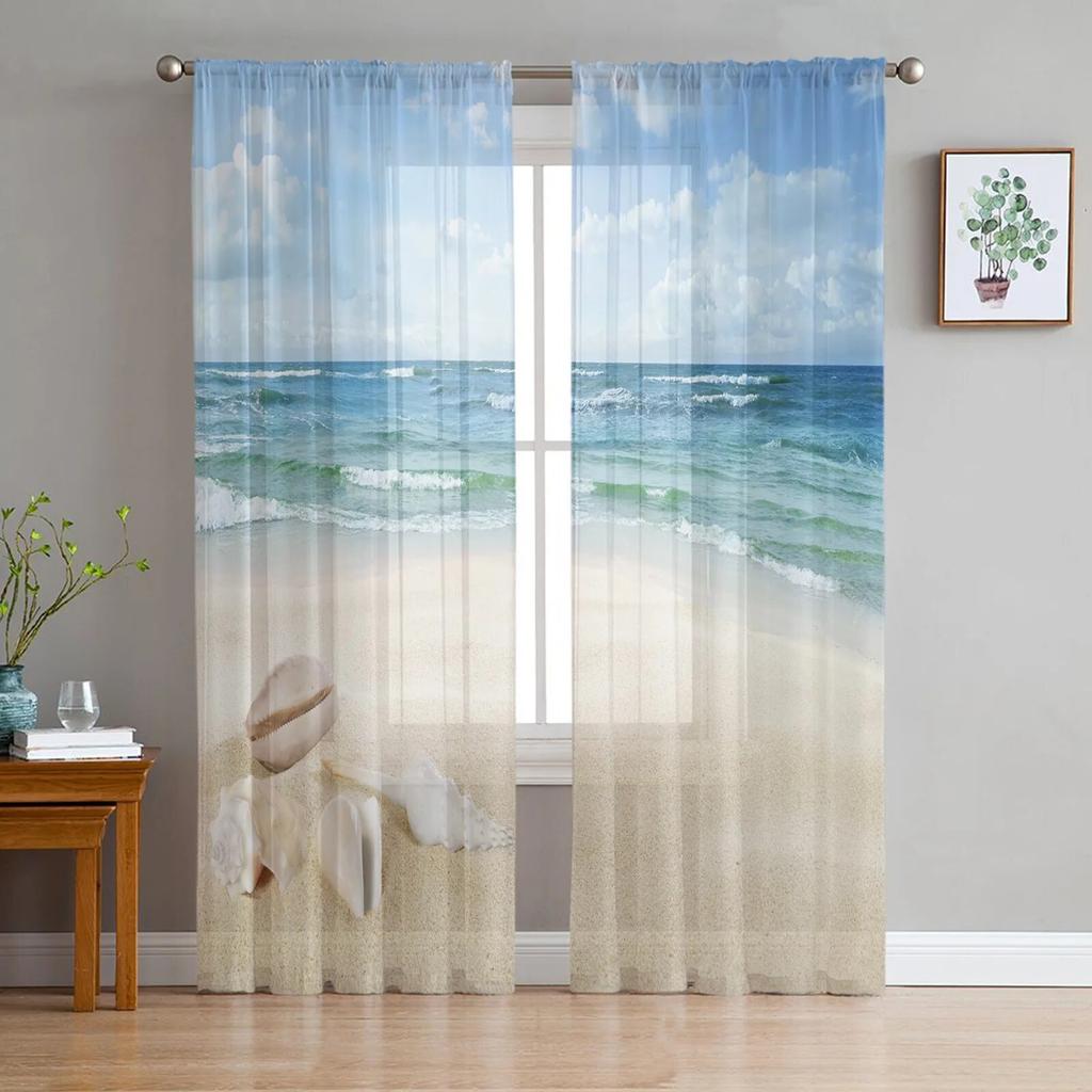 Beach Sky Sea Tulle Curtains for Living Room Bedroom Decor Chiffon Sheer Voile Kitchen Window Curtain