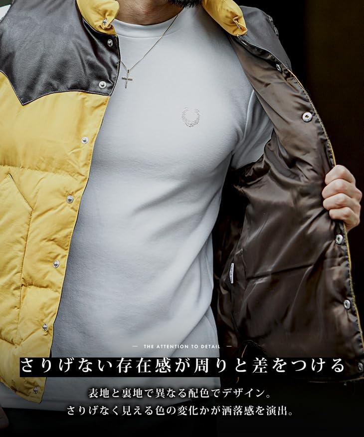 Samdiff Padded Vest with PU Leather American Casual Size Khaki Men's Yoke, Outerwear, Jumper, Vintage-Look Joker, M, (45)