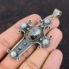 Ciondolo in argento e titanio Druzy Ciondolo a croce Ciondolo in argento sterling 925 Ciondolo in pietra di luna arcobaleno Regalo di anniversario Gioielli con pietre preziose fatti a mano