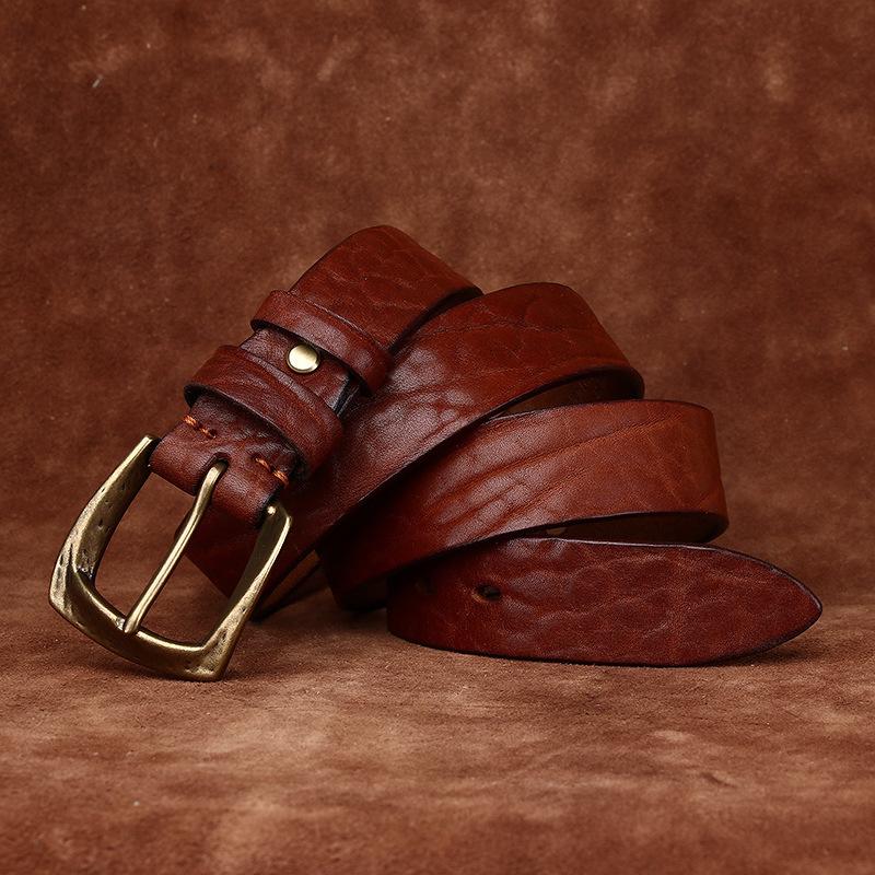 Thickened Retro African Bison Leather Shrink Belt Men'S Genuine Leather Rough Pattern First Layer Cowhide Tree Pattern Jeans Belt Men