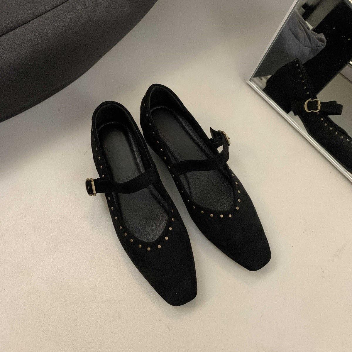 

Туфли Мэри Джейн на толстом каблуке 2024 весна и осень новые квадратный носок высокий каблук женские туфли одинарные туфли 35 чёрный