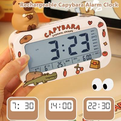 Kawaii Capybara Anime Alarm Clock Room Desktop Ornament Student Alarm Clock Charm Birthday Gift With Stickers