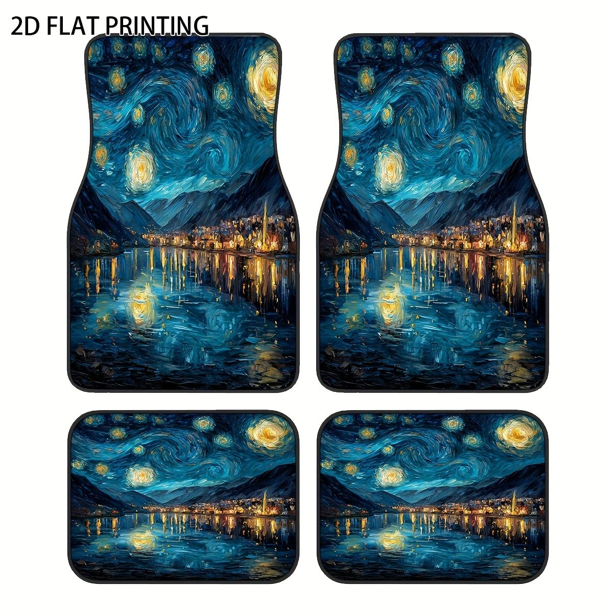 4pcs Pink Strawberry Heart Sweet Fresh Pattern Printed Car Floor Mats, Universal Polyester Fiber Material, All-Season All-Weathe