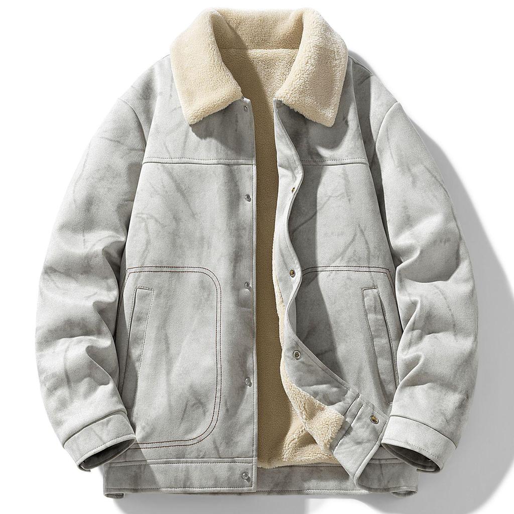 Men's Plush Fleece-Lined Suede Lapel Jacket: Business Casual, Versatile, Loose-Fit, Fashionable, Comfortable.