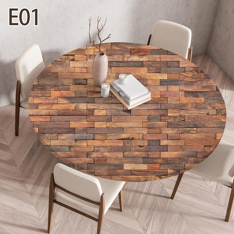 

Wooden Texture Tablecloth Round Fitted Elastic Edged Dining Table Cloth Waterproof Outdoor Picnic Coffee Tea Table Cover (as the picture,70cm)