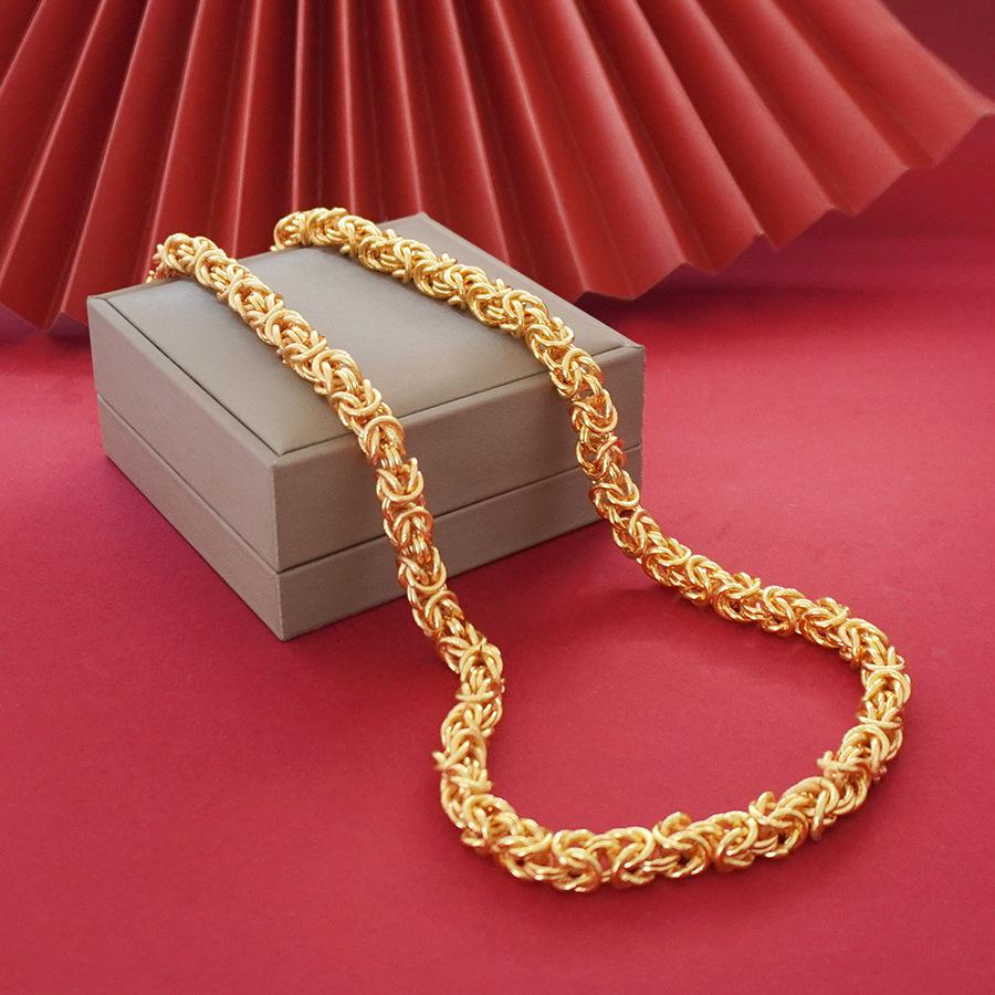 Elegantní pánský 60cm válcový náhrdelník s dračí hlavou v barvě pískového zlata, špičkový design.