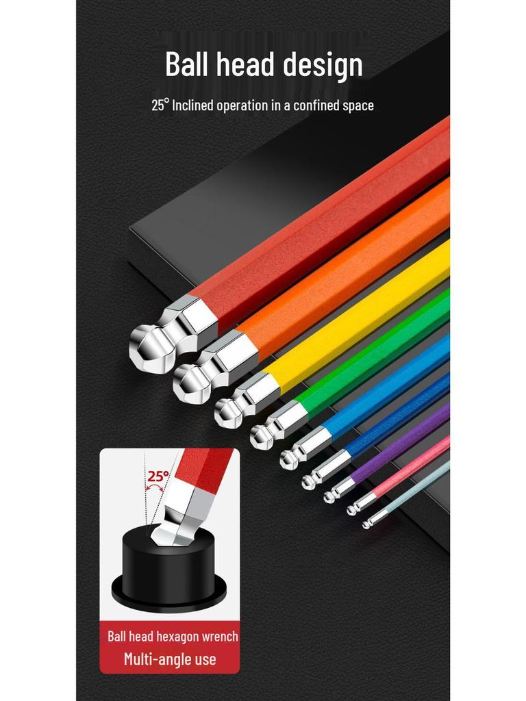 Colored Hex Key Set with Multifunctional 6-Point Screwdriver
