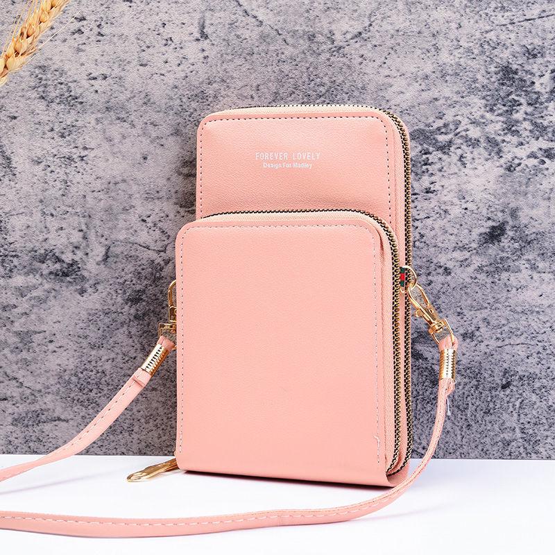 Korean-Style Women's Crossbody Phone & Cosmetic Bag: Touchscreen, Double Layer, Large Capacity