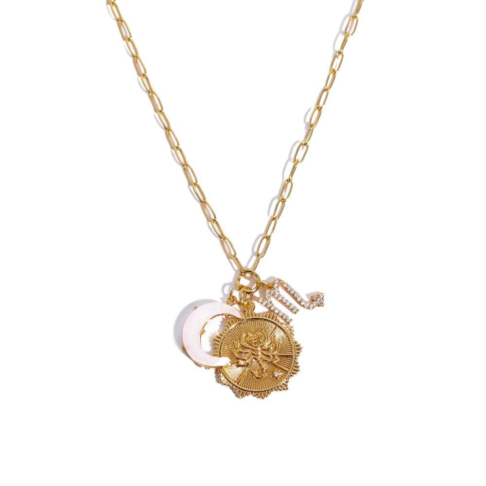 Crystal 12 Constellation Necklace Moon Sun Bohemian Golden Necklace Collarbone Chain Women  Girls