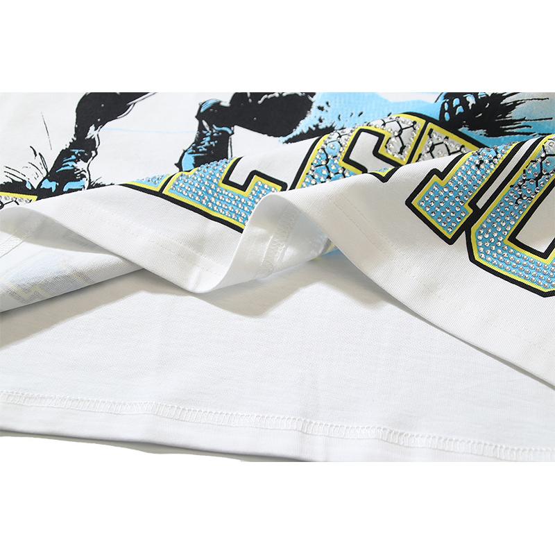 Camiseta Oversize de Verano para Hombre 2026, Estampado de Pantera Rugby Fútbol Hip Hop Street Manga Corta con Letra de Pedrería