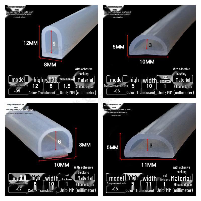 D-shaped High-Temperature Silicone Seal, Semi-Circular Hollow Strip, Self-Adhesive Solid, Odorless Transparent.