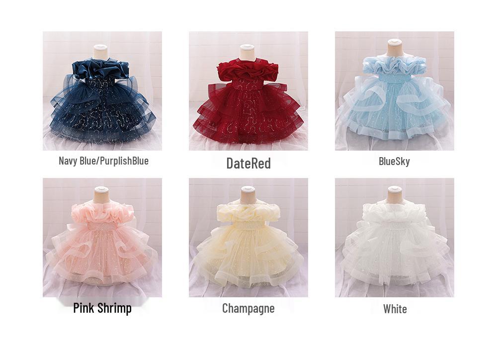 Off-Shoulder Puffärmel Prinzessinnenkleid - Formelles Netz-Kleid für Mädchen für Klavieraufführungen
