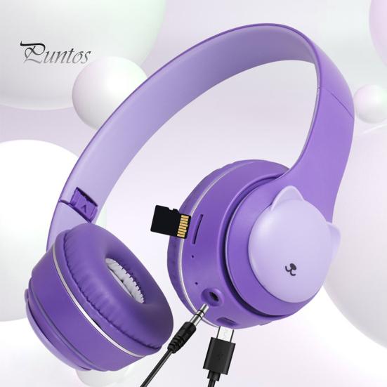 1 Set Headphone Foldable RGB Light Bear-shape Bluetooth-compatible 5.0 Wireless Headset Computer Accessories