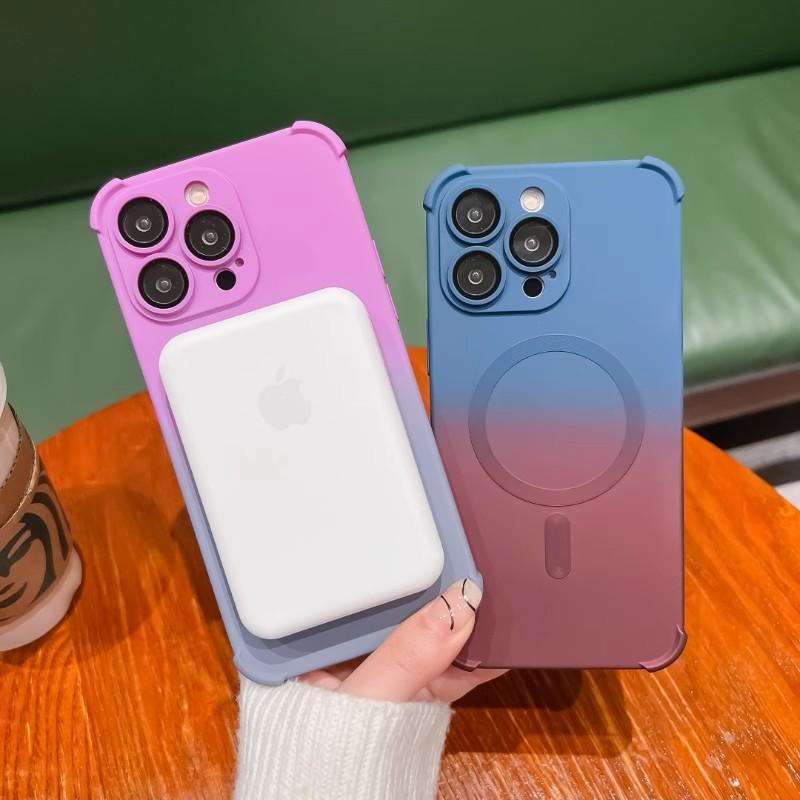 Suitable for Iphone16 Gradient Magnetic Phone Case Four Corner Anti-drop Apple 15ProMax Full Bag Matte Protective Case