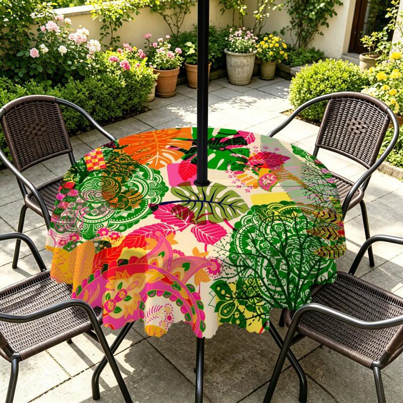 Outdoor Round Tablecloth With Umbrella Hole Patio Garden Deck Waterproof Oil Resistant Drop Cloth
